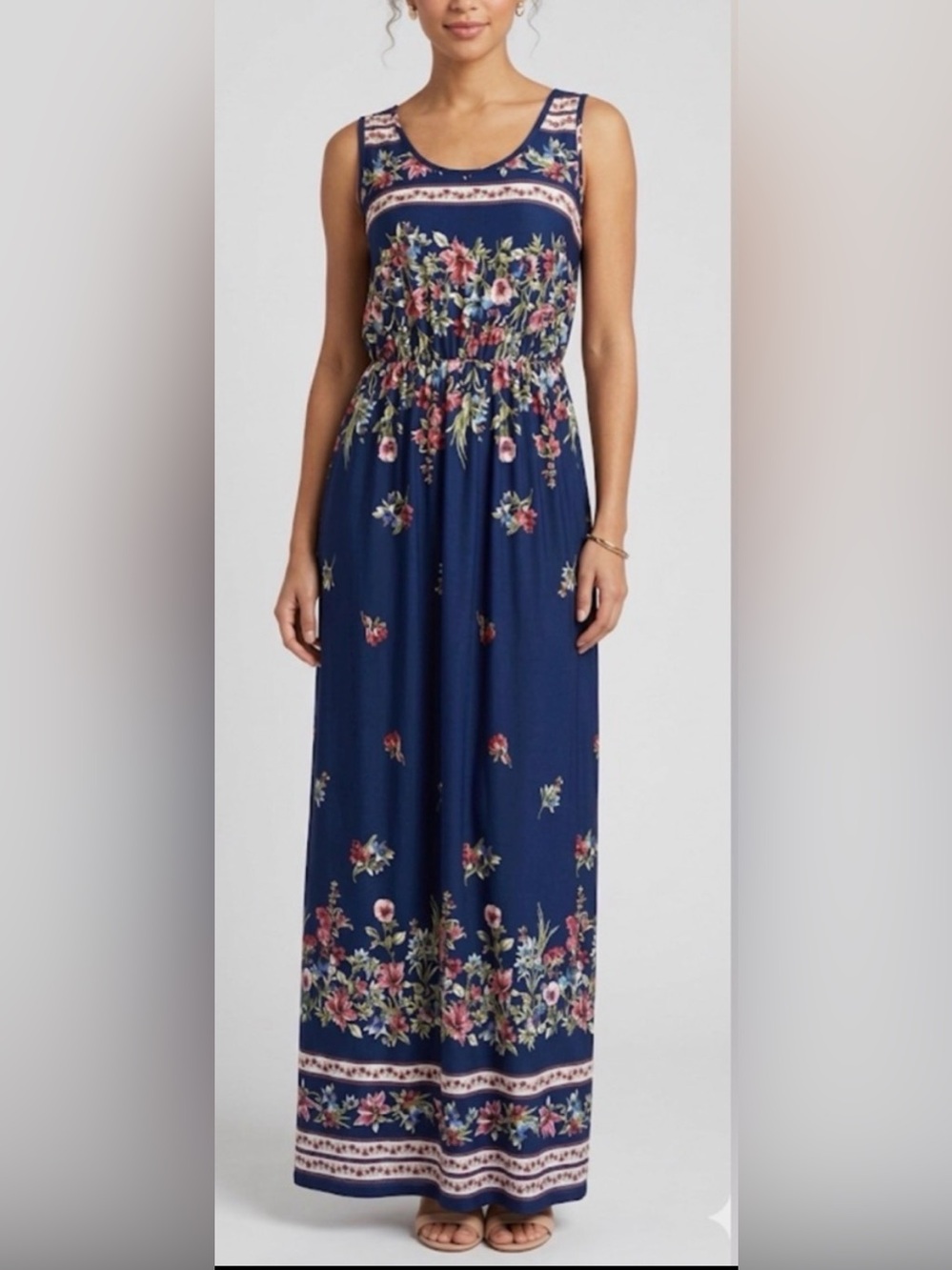 White Birch Sleeveless Floral Print Boho Maxi Tank Dress Size Medium Like New